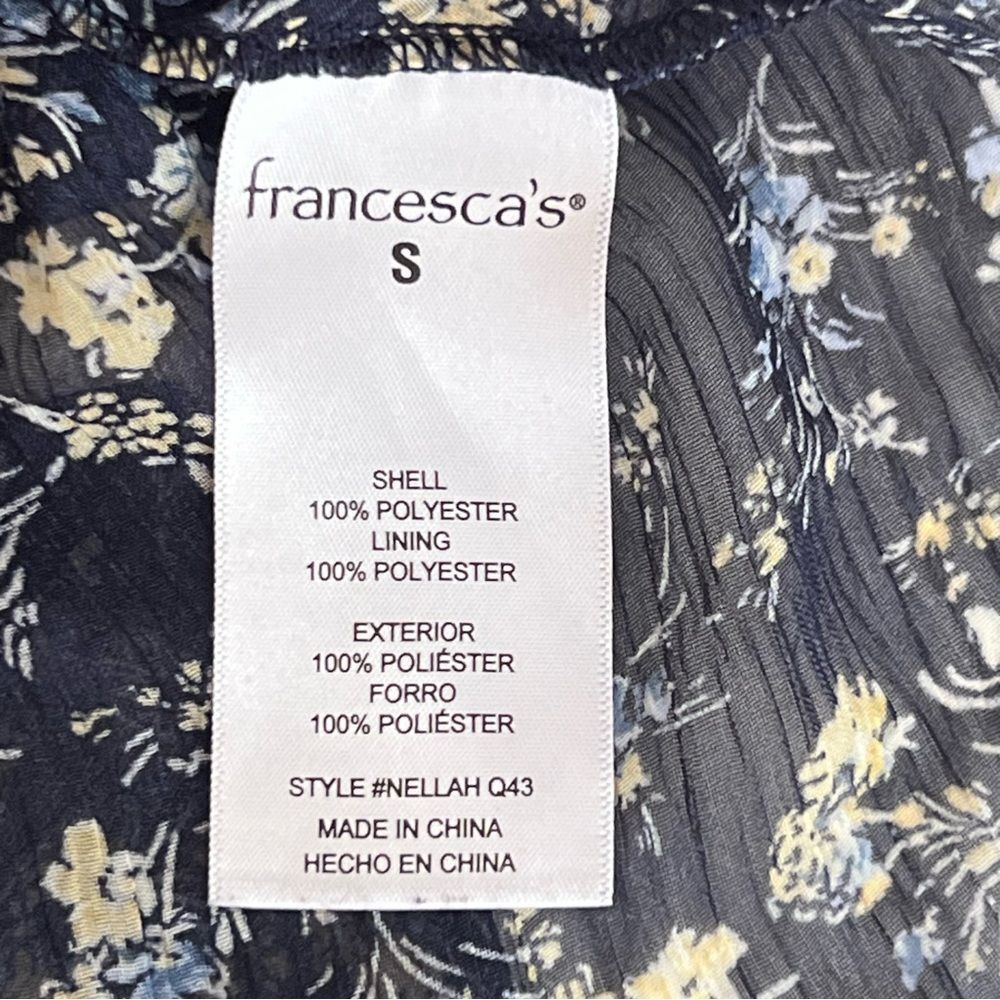 Womens Sheer Navy Floral Peasant Top Size S Flutter Sleeve Fairy Cottagecore - Picture 8 of 8